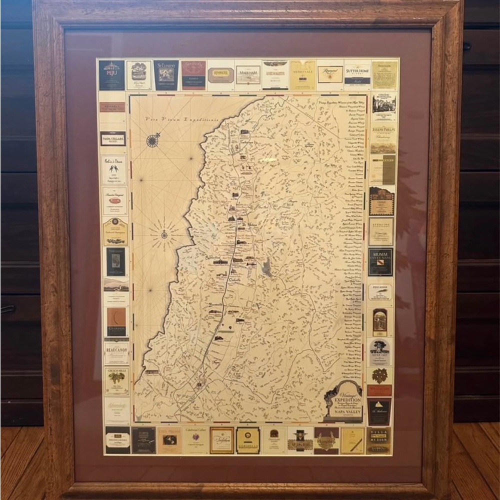 Vintage Brown and Cream Vineyard Map Art Print